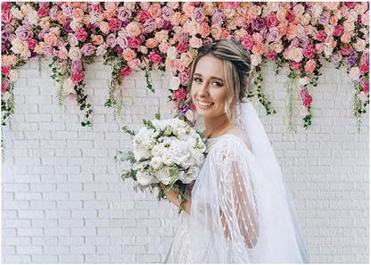 LTLYH 5x3ft White Brick Wall Floral Backdrop with Hanging Flowers – Spring Garden Photo Backdrop for Bridal Shower, Baby Shower, Birthday Party, Wedding Photography Decoration 134