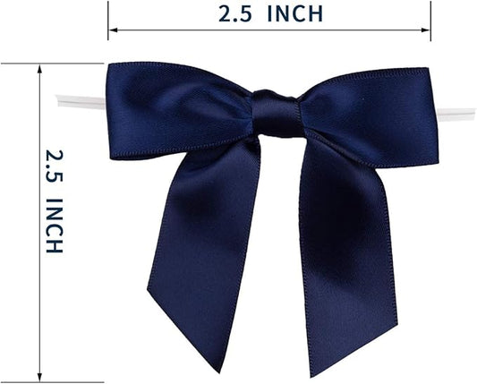 7Rainbows 30pcs Boutique 2.5" Navy Blue Satin Ribbon Twist Tie Bows for Tying Up Packages Gift Wrapping