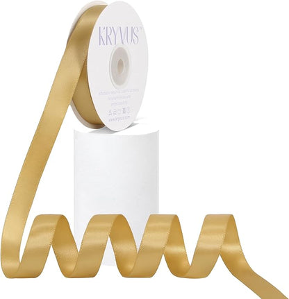 Light Gold Satin Ribbon, Double Faced 7/8 Inch X 25 Yards Light Gold Ribbon, Premium Satin Ribbon for Gift Wrapping, Crafts, Hair Bow Making, Sewing, Flower Bouquet, Wedding Party Decor