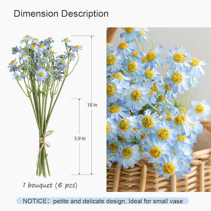 Small Blue Daisy Flowers Artificial,2 Bouquet/12Pcs 10 Inch Fake Daisies,Spring Summer Wild Flower for Party Decor，Home Decor Indoor (Blue)