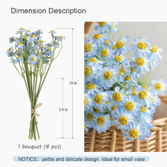 Small Blue Daisy Flowers Artificial,2 Bouquet/12Pcs 10 Inch Fake Daisies,Spring Summer Wild Flower for Party Decor，Home Decor Indoor (Blue)