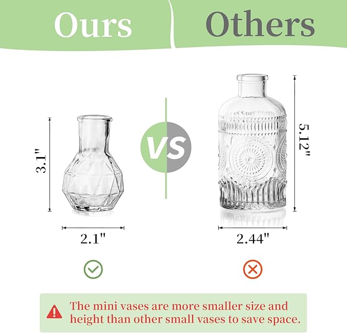 Glasseam Small Bud Vases for Centerpieces: 20PCS Mini Clear Glass Vase Set for Flowers Decor Wedding Party Baby Shower Dining Table Decorations Centerpiece