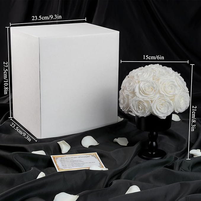 Eternal Rose Dome with Vintage Pedestal, 23 Forever Preserved Roses Arrangement for Home Decoration, Ideal Gift for Christmas,Valentine's Day, Mother's Day, Birthdays-White