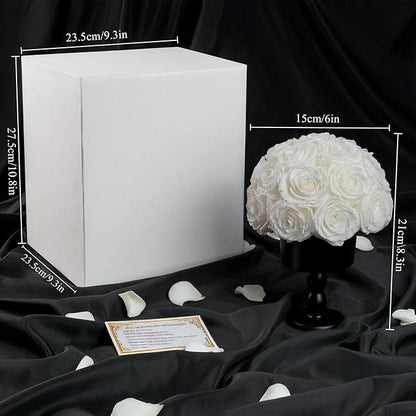 Eternal Rose Dome with Vintage Pedestal, 23 Forever Preserved Roses Arrangement for Home Decoration, Ideal Gift for Christmas,Valentine's Day, Mother's Day, Birthdays-White