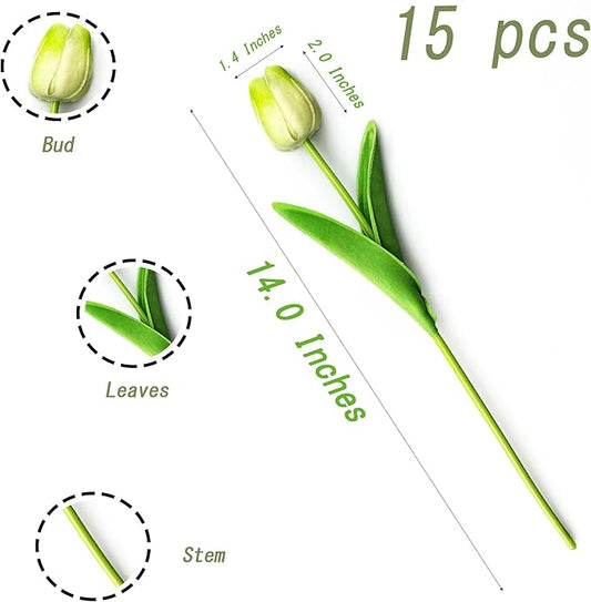 SITUMEIZI Fake Tulips Artificial Flowers Real Touch Champagne 14" 15 Pcs Silk Flower for Home Decor Spring Easter Wedding Bouquet Decorations Floral Arrangements