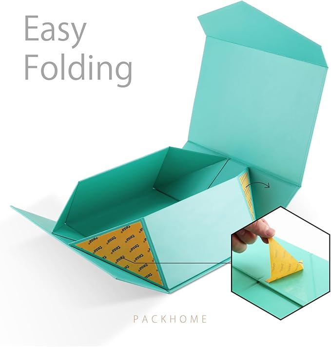 PACKHOME 6 Gift Boxes 9x6.5x3.8 Inches, Rectangle Collapsible Boxes with Magnetic Lids for Gift Packaging (Matte Turquoise, Grain Texture)