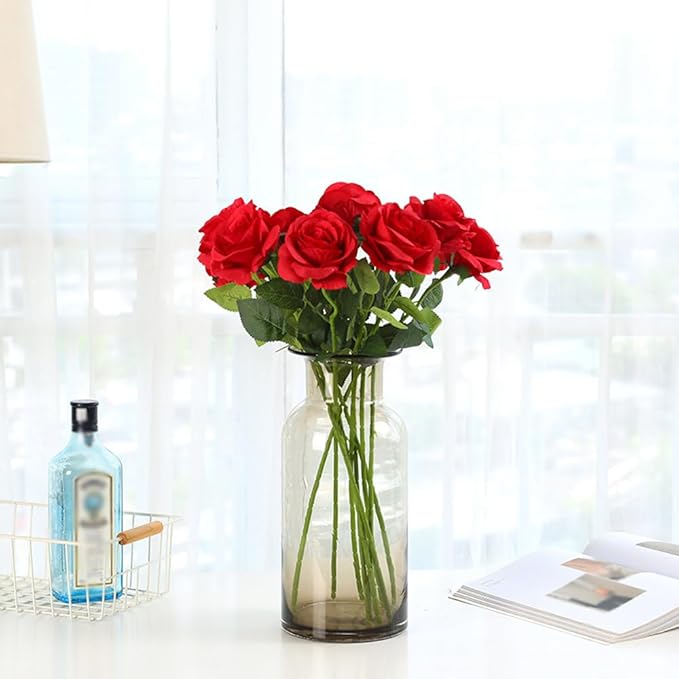 Artificial Roses 50PCS Large Velvet Silk Rose 4.14" Realistic Fake Flowers in Bulk for Flower Arrangement Wedding Centerpieces Home Party Decor (Red)