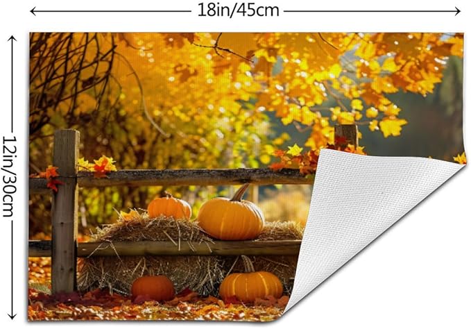 PVC Placemats Set of 4 Wipeable Table Mats Washable Heat Resistant Non Slip Vinyl Dining Table Mat for Kitchen Indoor Outdoor Patio Farmhouse Place Mats Autumn Pumpkin Maple Decorative