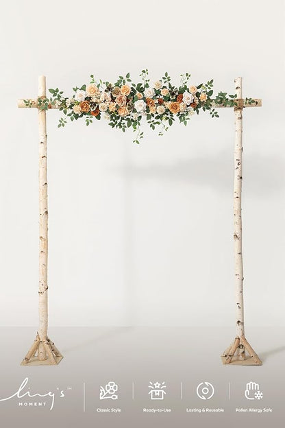 Ling's moment Wedding Arch Flowers - 6.5FT Floral Garland for Ceremony Arbor Backdrop Decoration - Artificial Rose Floral Swag for Sweetheart Table Birthday Party, Baby Shower, Cream Orange