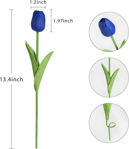 IPOPU 24 PCS Royal Blue Flowers Tulips Artificial Flowers Real Touch Blue Tulips Faux Flowers for Home Table Decor Wedding Bouquet Party Baby Shower Centerpieces Bridal Bouquet Decor (Blue)