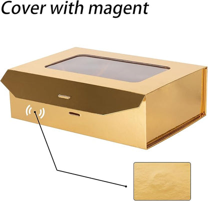 5 Pcs Gold Gift Box for Presents with Ribbon 10.8x7.5x3.5 Inches Clear Gift Box with Window Magnetic Closure Gift Boxes with Lids