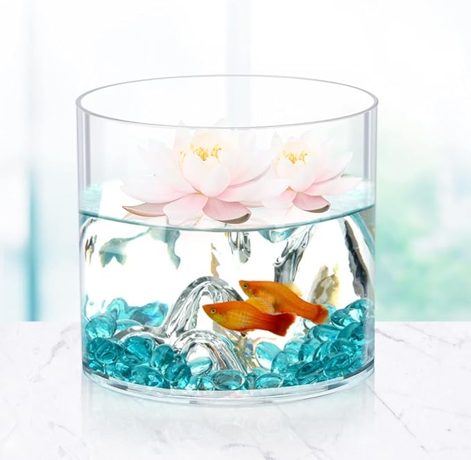 Flower Clear Plastic Vase Centerpiece for Home, Wedding Party, Clear Cylinder Wide Vase for Flowers, Decorative Wide Mouth Vase for Decor, Centerpieces, 6” × 6" Opening Round (Not Glass)