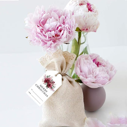 Andaz Press Christmas Holiday Season Classic Gift Tags, Merry Christmas to from Classic Favor Tags, Burgundy Floral Roses Design, for Holiday Events, Parties, and Favors, 60-Pack