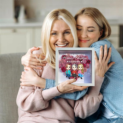 Personalized Mom Flower Shadow Box Custom Heart Shaped Rose Flower Shadow Box Frame From The Start Best Friends Forever From The Heart Mother's Day Portrait Shadowbox Memory Gifts for Mom