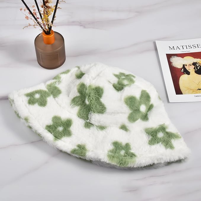 Winter Soft Faux Fur Plush Bucket Hat, Lovely Fisherman Cap, Fashion Outdoor Thick Warm Sun Cap for Women