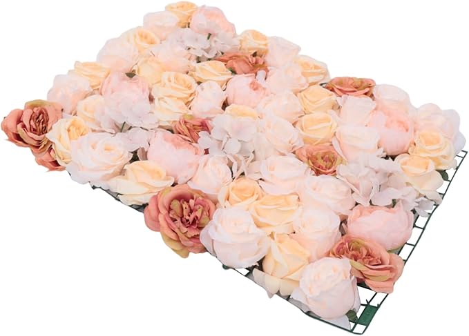 Gdrasuya10 4pcs Realistic Flower Wall Background Artificial Flowers Wall Backdrop Panel 3D Silk Rose Fake Flower Wall Panel Banquet Wedding Party Decor, Photography Background 60 x 40 cm