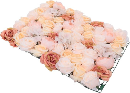 Gdrasuya10 4pcs Realistic Flower Wall Background Artificial Flowers Wall Backdrop Panel 3D Silk Rose Fake Flower Wall Panel Banquet Wedding Party Decor, Photography Background 60 x 40 cm