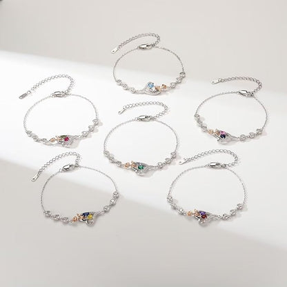 Iefil Christmas Gifts for Women - Birthstone Bracelet for Women, 925 Sterling Silver Rose Heart Charm Bracelets, Anniversary Birthday Gifts for Women Wife Mom Daughter, 6"+2"