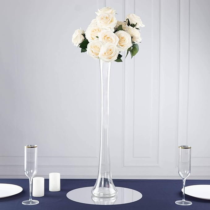 Efavormart 6 Pack Clear Heavy Duty Eiffel Tower Glass Vases with Round Base, Tall Skinny Flower Bud Vase Centerpieces - 24"
