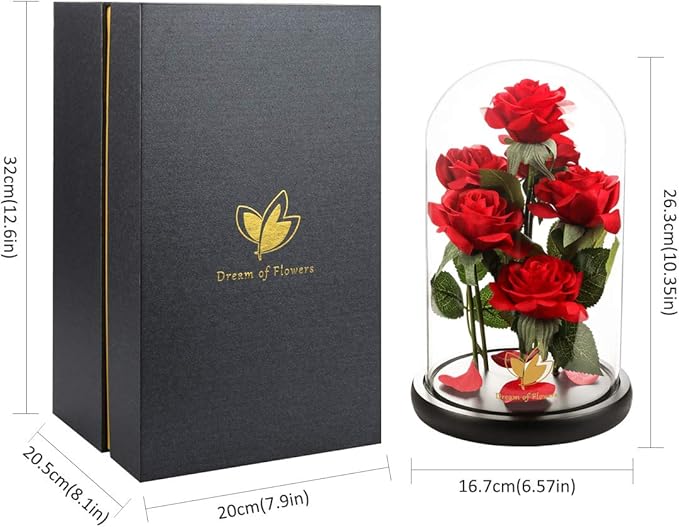 Christmas Flowers Gifts for Women,Beauty and The Beast Rose,Artificial Silk Rose Preserved Forever in Glass Dome,Anniversary,Thanksgiving,Birthday Gifts Flower Roses Gifts for Mom Wife Girlfriend