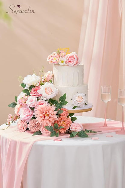 Serwalin Artificial Silk Flowers Abby Pink, Fake Flowers Stems for DIY Wedding Bouquets, Baby Shower Centerpieces, Cake Decor, Birthday Party & Home Decor