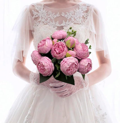 Artificial Peony Flowers, 4Pcs Silk Peonies Fake Peony Bouquets for Home Wedding Office Party Decor (Pink)