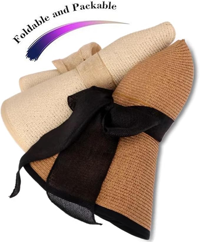 YQHMT Women Beach Sun Hats, Big Wide Brim Straw Hat for Women UPF 80+ UV Protection, Summer Hats Packable Foldable