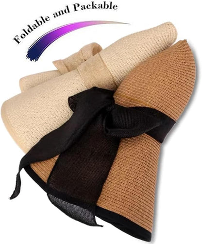 YQHMT Women Beach Sun Hats, Big Wide Brim Straw Hat for Women UPF 80+ UV Protection, Summer Hats Packable Foldable