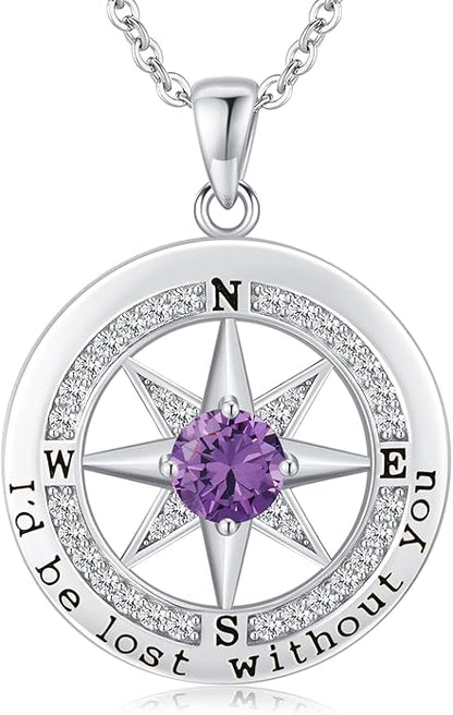 S925 Necklace Gift for Wife |Compass Jewelry |Women Anniversary |Sterling Silver |Girlfriend Birthday Gifts for Her Valentines |I'd be Lost without You |Jewel 18K Gold
