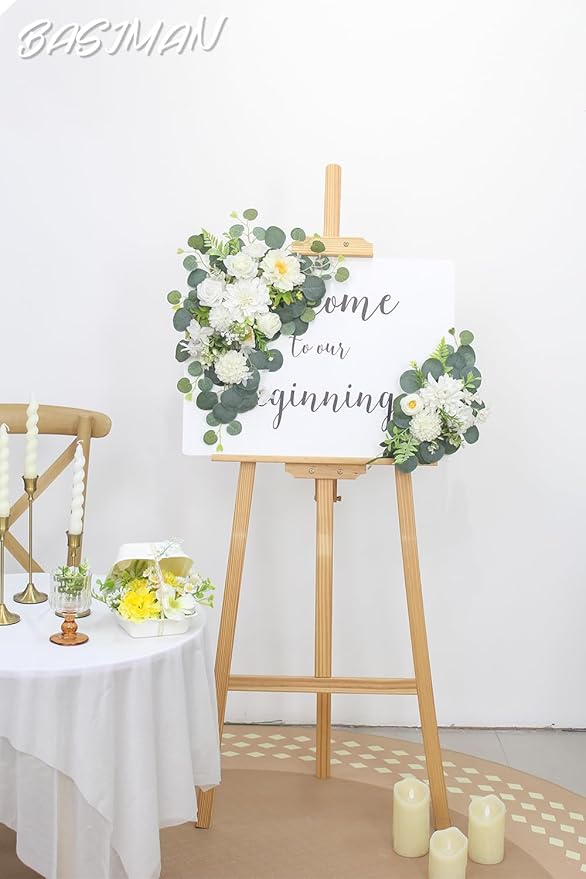2pcs Wedding Arch Flowers,Wedding Welcome Sign,centerpieces for Tables,Reception Backdrop Table Decorations Welcome Sign (White)