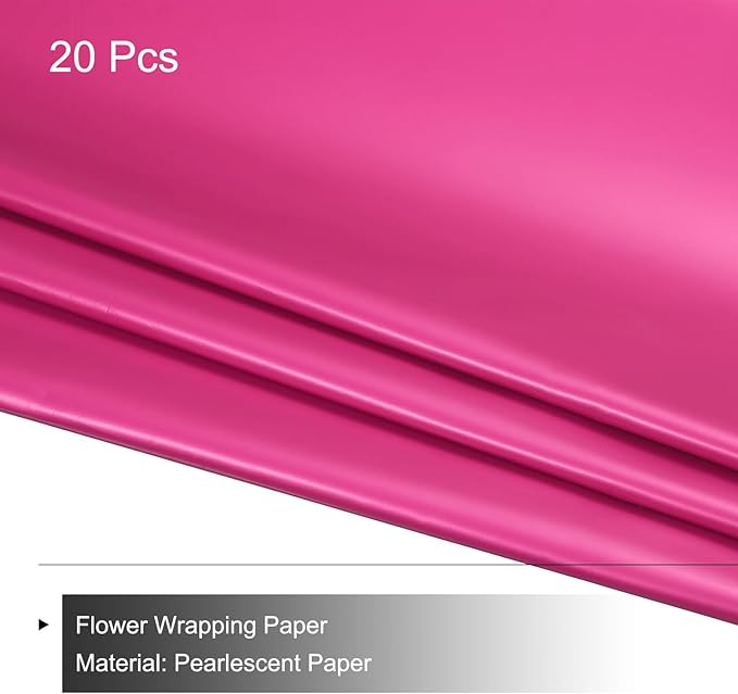 MECCANIXITY Pearlescent Film Flower Wrapping Paper 22.8x22.8 Inch Waterproof for DIY Crafts, Gift/Gift Box Packaging Deep Pink Pack of 20