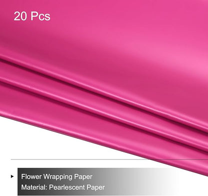 MECCANIXITY Pearlescent Film Flower Wrapping Paper 22.8x22.8 Inch Waterproof for DIY Crafts, Gift/Gift Box Packaging Deep Pink Pack of 20