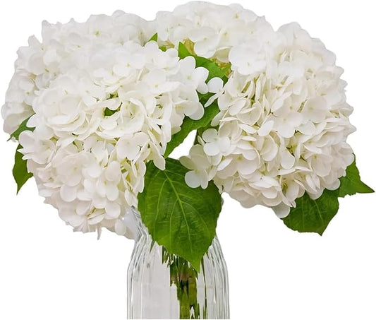 4-Packet White Hydrangea Artificial Flowers Faux Hydrangea Flowers Real Touch Home Bathroom Office Kitchen Dining Room Arrangements End Table Centerpiece Shelf Decorations