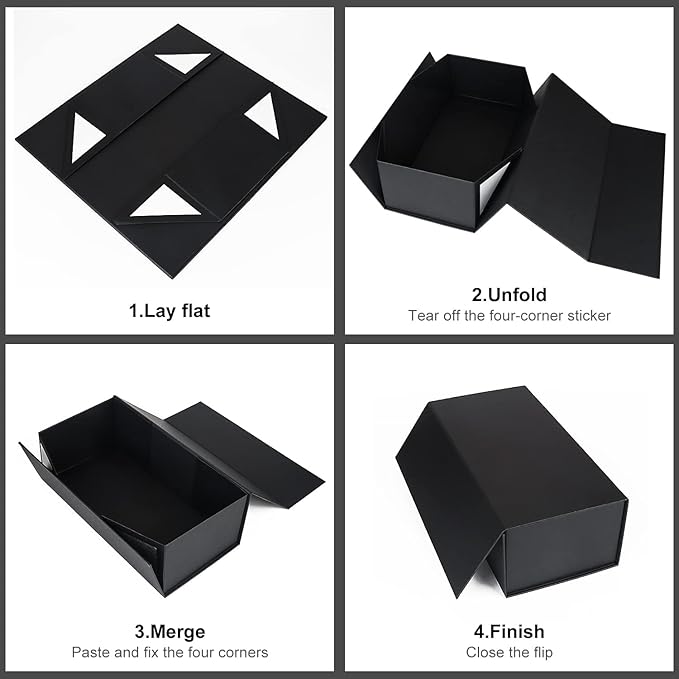 Gift Boxes Black with Magnetic Closure Lid 12" X 6" X 4" Gift Boxes for Presents,Luxury for Gift Packaging, Bridesmaid Gifts Box,Birthday Gift Box,Christmas Gift Box(5PCS)