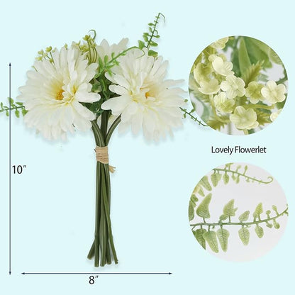 TOPIA Fake Flowers Artificial Daisies & Gerbera Bouquet Silk White 10 Stems Match with Wild Flowerets