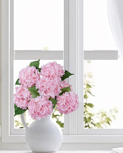 6PCS Premium Pink Hydrangea Artificial Silk Flowers, Lifelike Fake Hydrangea Head with Stems, Faux Floral Arrangements for Wedding Bouquets, Home Table Centerpieces, Party Decoration