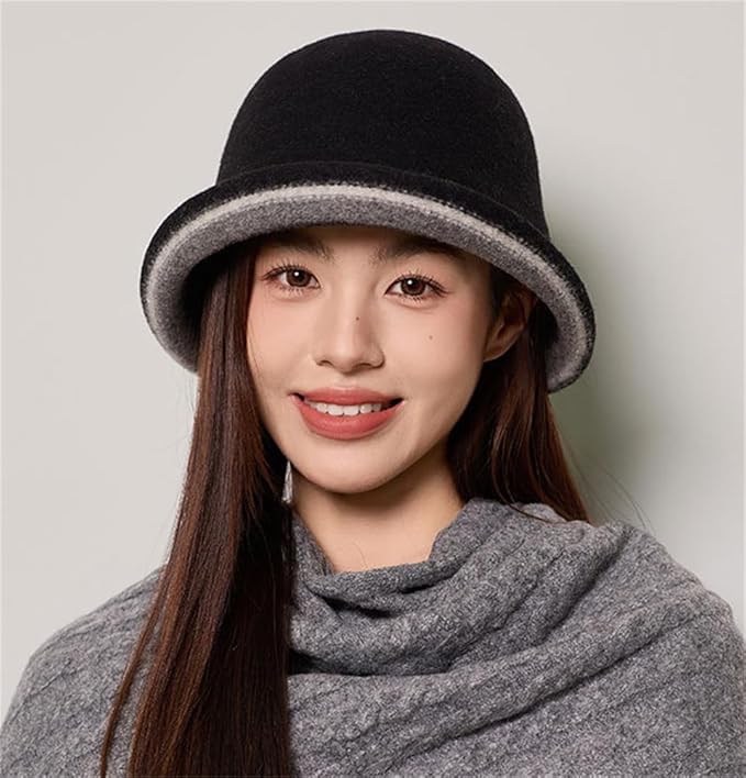 Women Warm Vintage Bucket Hats Fashion Fedora Cloche Cap Classic Felt Bowler Hat Outdoor Fall Winter