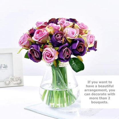 Jasion Artificial Roses Flowers 12 Heads Arrangement Silk Bouquet for Home Office Parties Bridal and Wedding Decoration Without Vase (Purple)