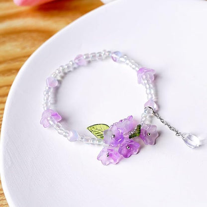 LadayPoa 100pcs Glass Bellflower Beads for Jewelry Making Trumpet Flower Beads Gradient Clear Cute Beads for Bracelets Making Aesthetic Bead Charms for DIY Necklace Decoration-Purple