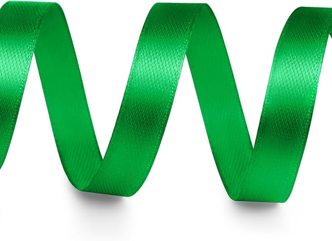 3/8" x 25 Yards Satin Ribbon, Green Silk Ribbon Ideal for Gift Wrapping, Floral Bouquets, Crafts, Wedding Party Decorations, Christmas and Sewing Projects