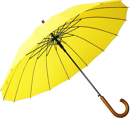 SoulRain 16 Ribs 48" Stick Umbrella Auto Open Solid Color Fashionable and Simple，Arc Classic Wood Handle，Windproof Unbreakable Stick Rain Umbrella