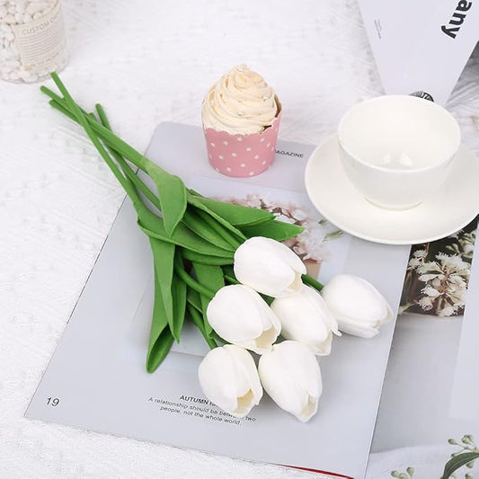 IPOPU 24PCS White Tulips Artificial Flowers Real Touch White Fake Tulips White Flowers Artificial for Decorations Centerpieces for Table Home Decor Indoor Flower Arrangements Artificial