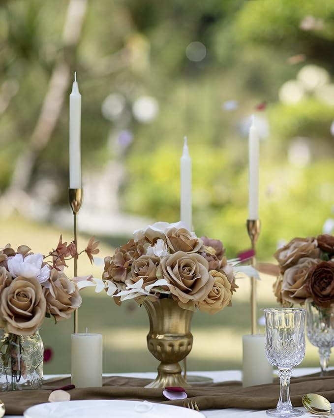 LFF 10pcs Silk Roses Artificial Flowers Fake Long Stem Roses for DIY Wedding Bouquet Home Decoration (Coffee)