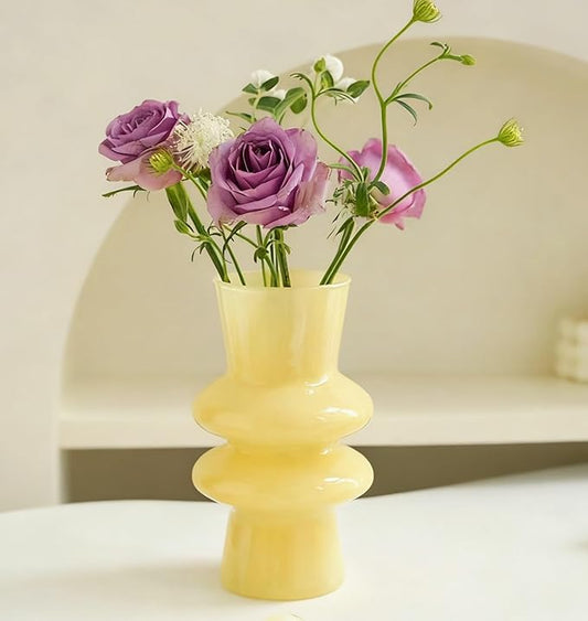 JSPYFITS Modern Glass Vases, 7.87" Tall Four-Layer Glass Vase Bubble Flowers Vases Decorative for Home Décor, Decorative Milky Yellow Glasses Table Vase for Wedding Housewarming Gift