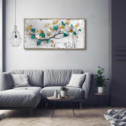 Wall Art Ginkgo Leaf Modern Botanical Artwork Canvas Painting for Living Room Bedroom Dining Room Home Office Decor 20"x40" with Framed