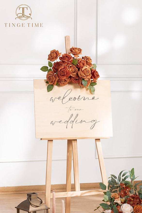 TINGE TIME Terracotta Artificial Flowers Combo Box Set, 16PCS Fake Rose Silk Flower w/Stem for DIY Wedding Bouquets Centerpieces Baby Shower Party Home Spring Decoration (Light & Deep Terracotta)