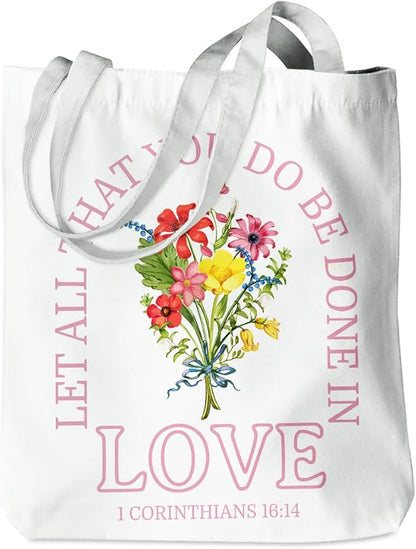 Floral Christian Gifts Religious Gifts Makeup Bag, Canvas Tote Bag Grocery Bags for Yoga Totes for Women Birthday