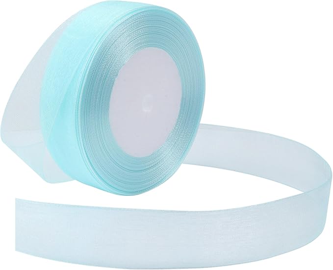 Light Blue Ribbon for Gift Wrapping 1 inch Sheer Organza Ribbon for Flower Bouquet Tulle Thin Chiffon Ribbons for Wedding Invitations Presents Decorations Crafts 50 Yards