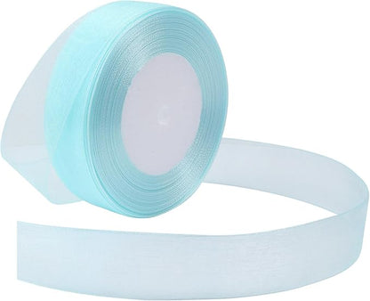 Light Blue Ribbon for Gift Wrapping 1 inch Sheer Organza Ribbon for Flower Bouquet Tulle Thin Chiffon Ribbons for Wedding Invitations Presents Decorations Crafts 50 Yards