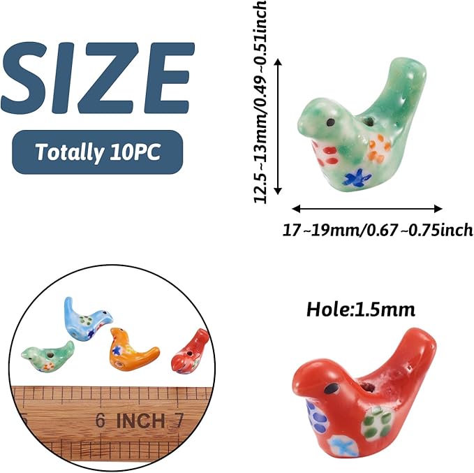 Beadthoven 10pcs Pigeon Ceramic Beads Handmade Flower Printed Porcelain Beads Floral Cute Bird Pigeon Animal Craft Spacers for DIY Jewelry Making Bracelets Earrings Keychain Lanyard Mixed Colors